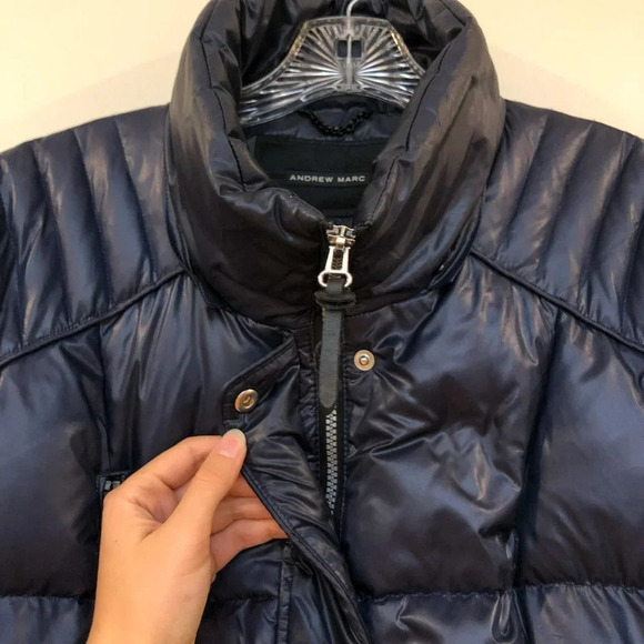 Andrew Marc Waterfowl Feather Down Navy Winter Puffer Jacket Coat Women's XL - Picture 4 of 9